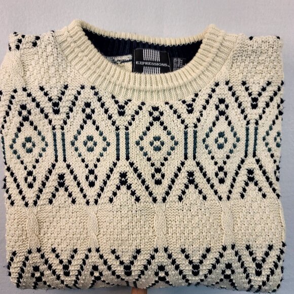 Vintage Expressions Men XL Hand Framed Cable Knit Cotton Sweater Cottagecore Ski - Picture 4 of 10